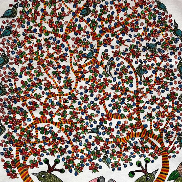 24 x 36 Inch | Guardians of the Village | Original Hand Painted Tribal Gond Art Painting | Acrylic Paints On Paper