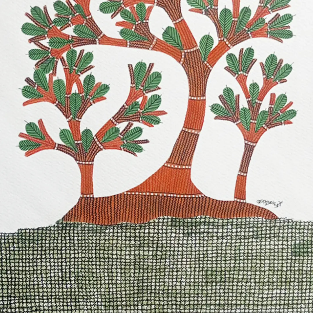 11 x 16 Inch | Tree of Life | Original Hand Painted Tribal Gond Art Painting | Acrylic Paint On Paper
