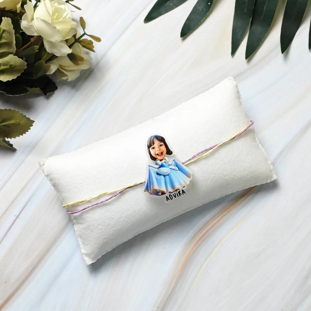 Photo Personalized Reusable Caricature Princess Theme Acrylic Kids Rakhi