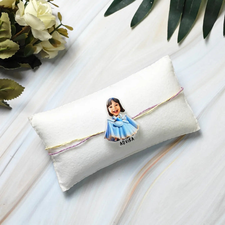 Photo Personalized Reusable Caricature Princess Theme Acrylic Kids Rakhi