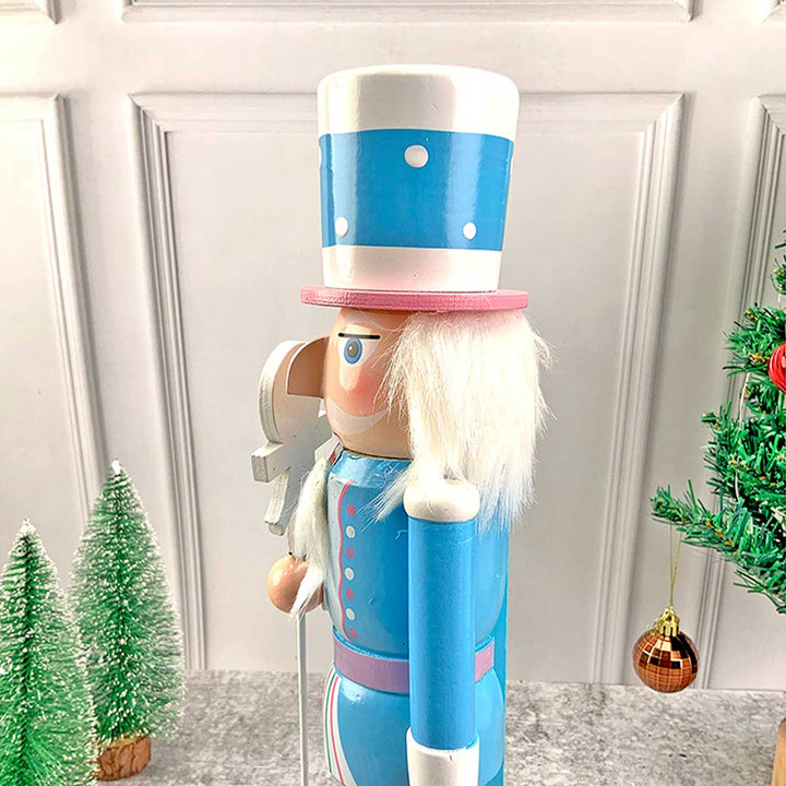 Pastel Blue Lollipop Nutcracker Self-Standing Wooden Decor For Christmas Table Decoration