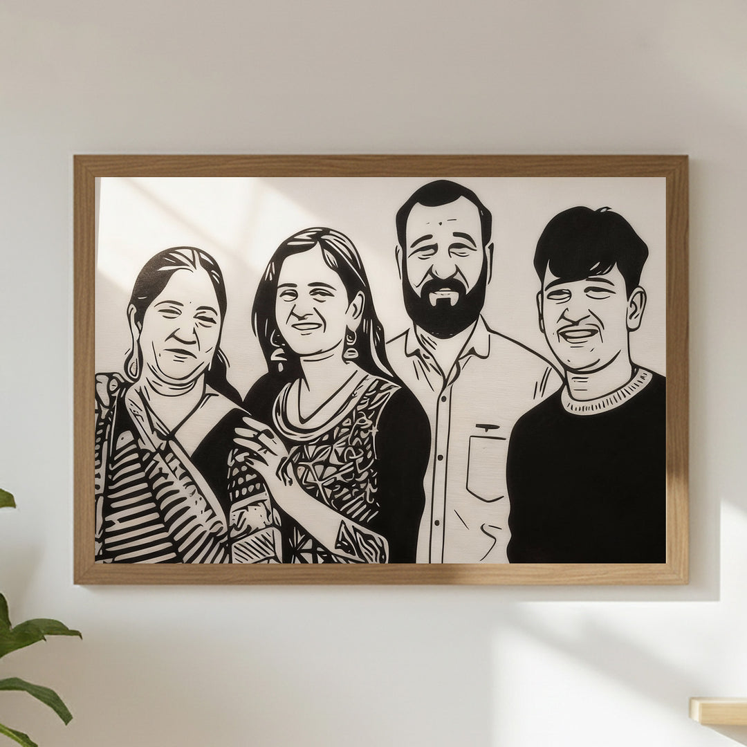 Photo Personalized Black & White Hand Painted Portrait With Premium Wooden Frame