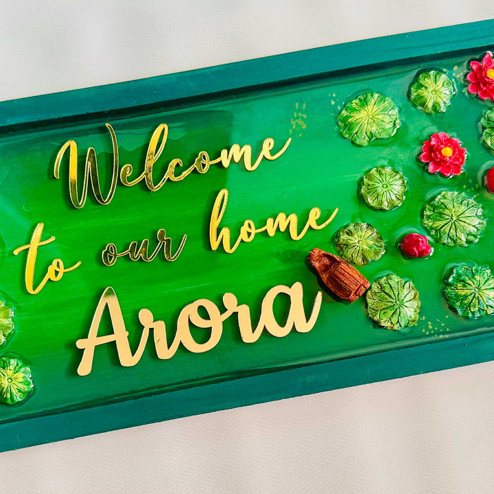 Lily 3D Personalized Slim Rectangle Resin & Teak Wood Name Plate With Acrylic Letters For Home