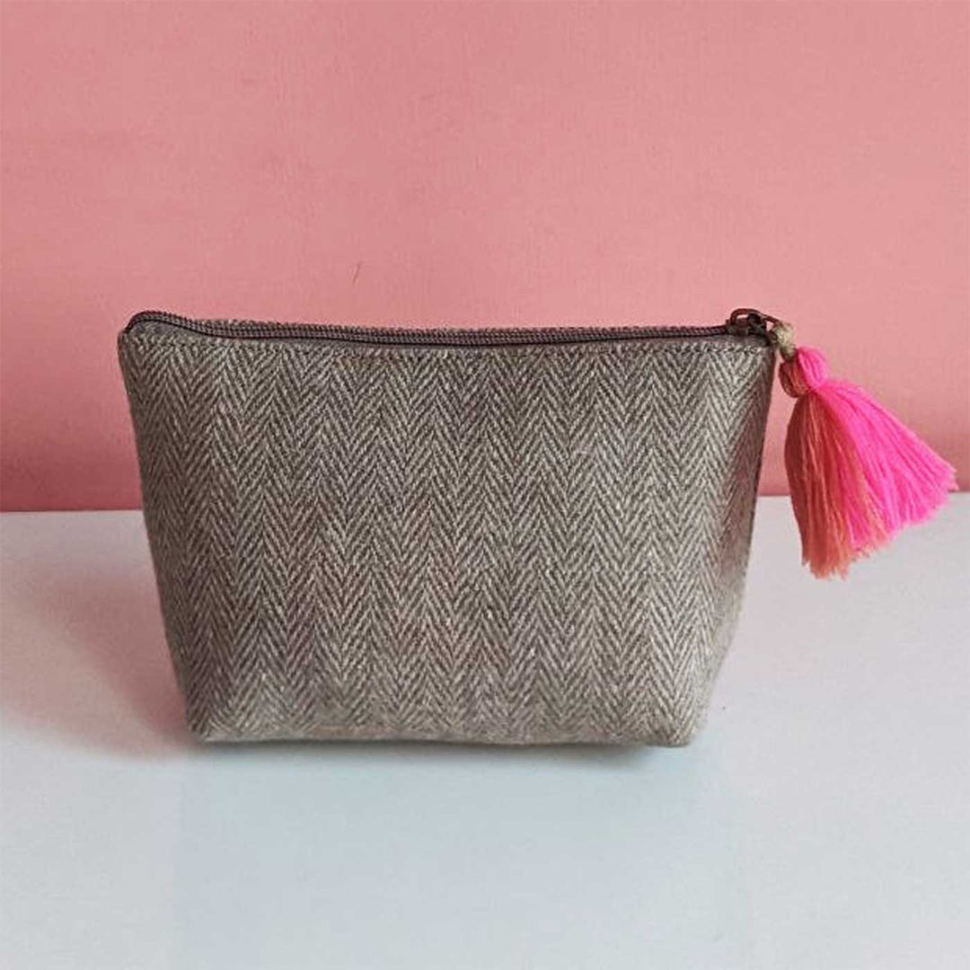 Handmade Embroidered Beige Color Jacquard Pouch