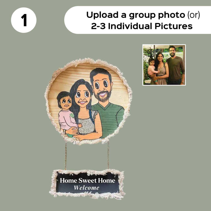 Photo Personalized Caricature Name Plate With Plank - Personalized Artwork with Reference Photo