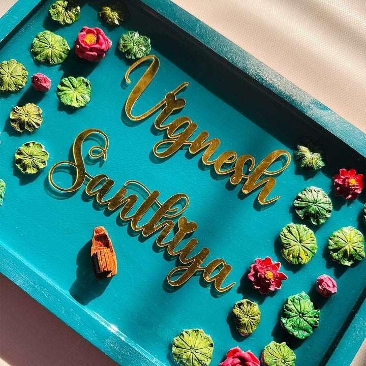 Lily Pond "Majestic" 3D Personalized Resin & Teak Wood Name Plate With Acrylic Letters For Home