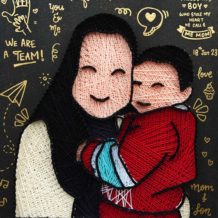 Photo Personalized Handmade String Art Mother & Child Theme Wooden Name Plate