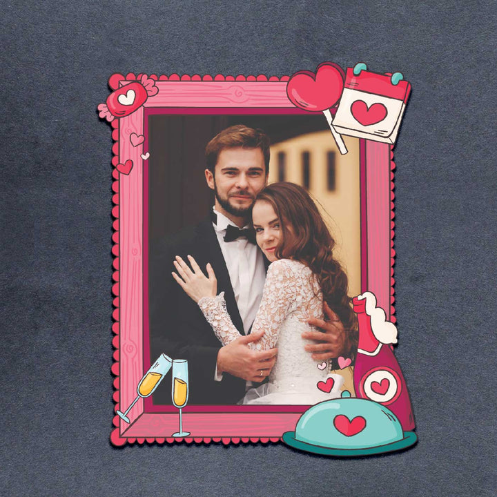 Photo Personalized Wine & Dine Theme Wooden Fridge Magnet For Couples