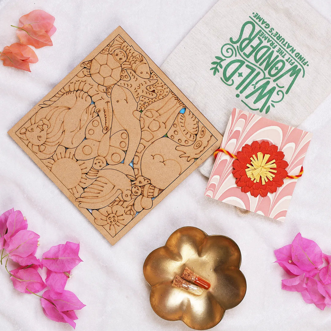 Eco-Friendly Festive Rakhi Hamper | Includes 1 Puzzle, 1 Rakhi, 1 Roli Chawal & 1 Greeting Card