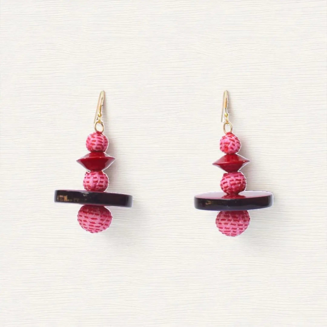 Handmade Textile Art Round Dupion Silk Fabric Earrings