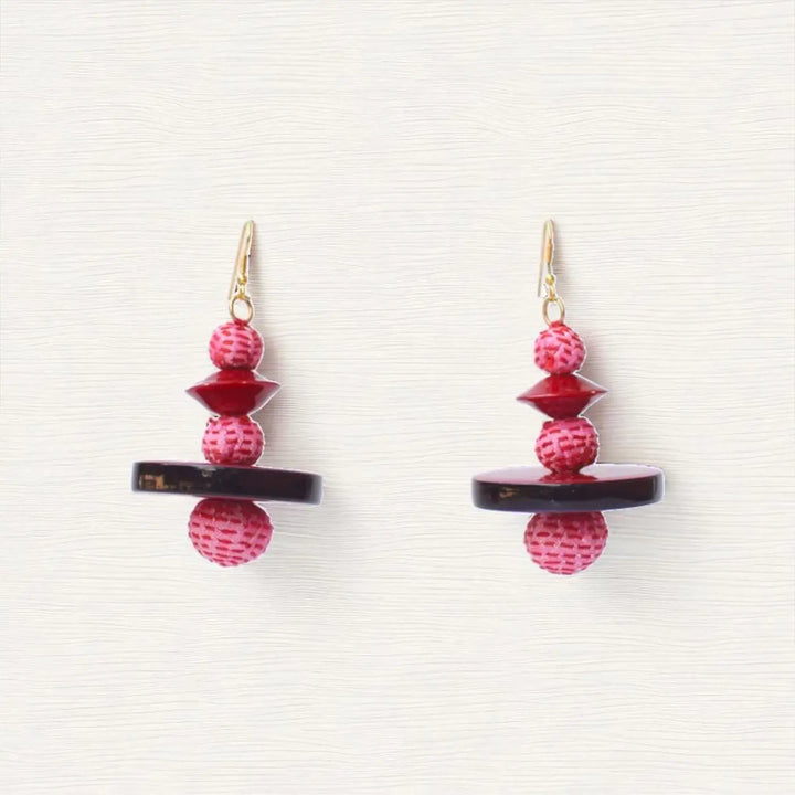 Handmade Textile Art Round Dupion Silk Fabric Earrings