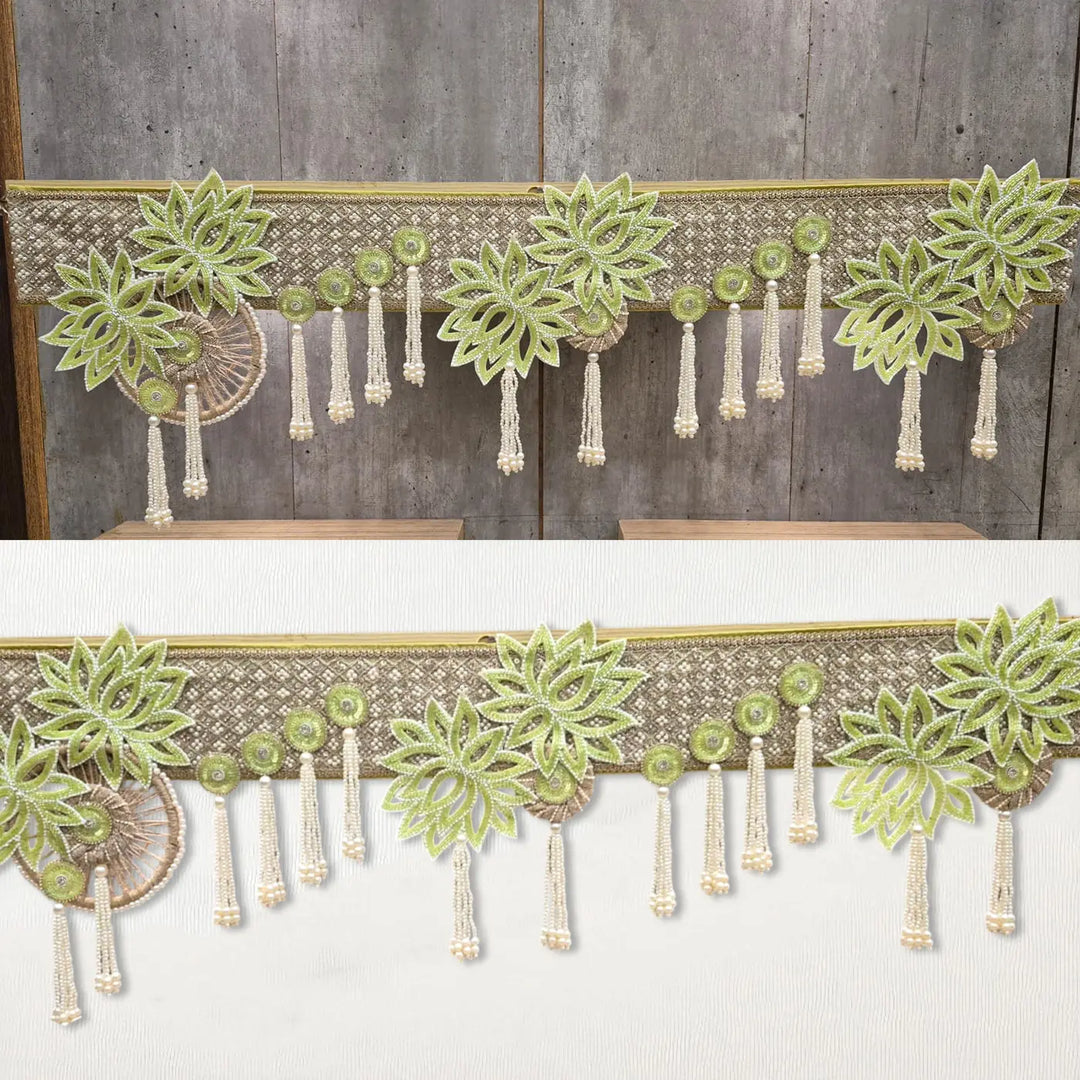 Hand Embroidered Beaded Green & White Designer Toran