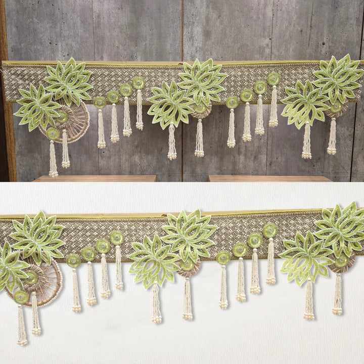 Hand Embroidered Beaded Green & White Designer Toran