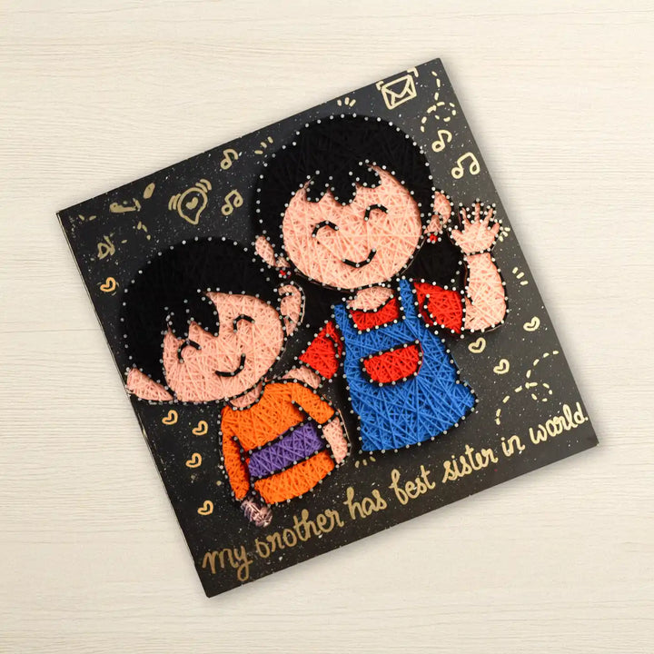 Personalized Handmade String Art Little Siblings Illustration Mdf Wood Decorative Plaque