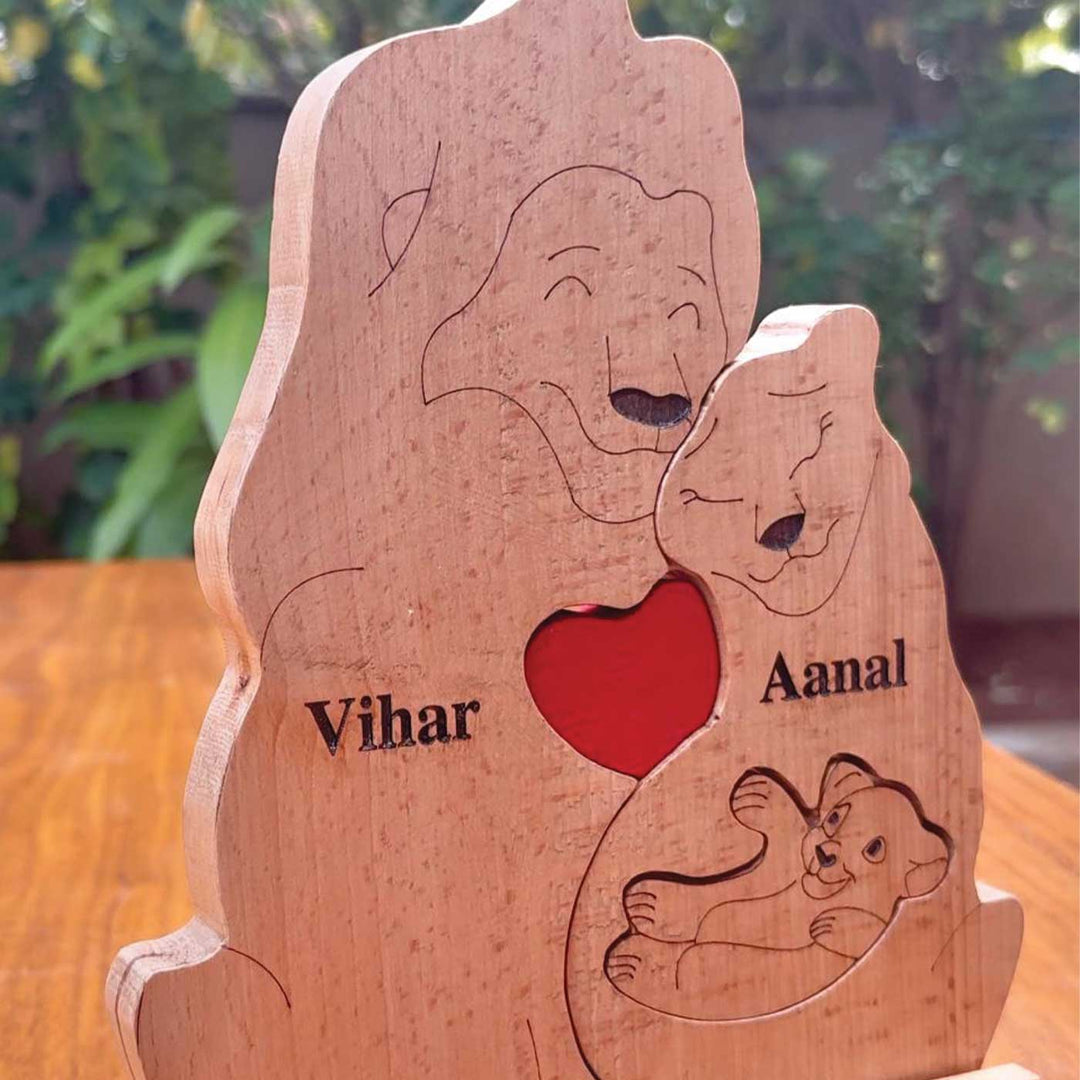 Personalized Mom To Be Lion Family Wooden Figurine