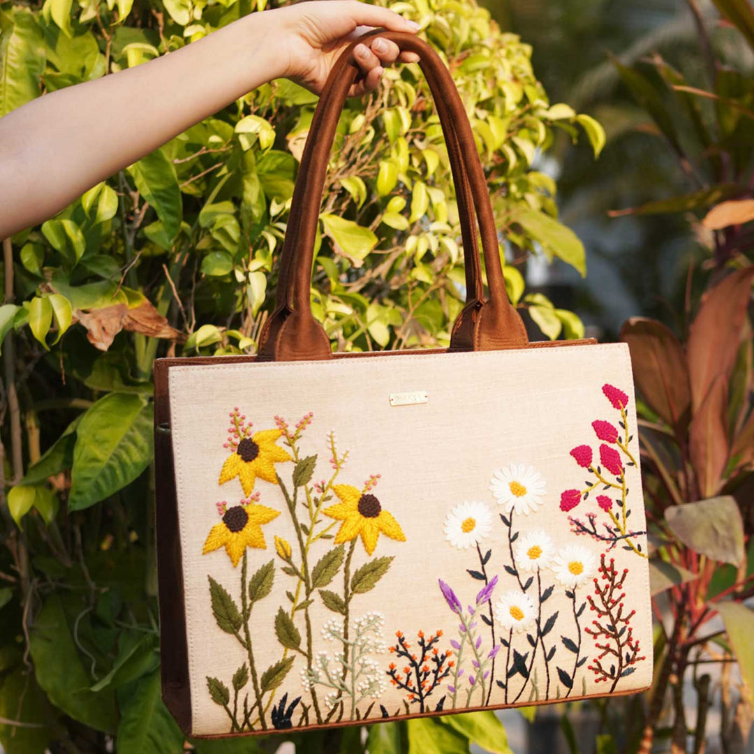 Personalized Hand Embroidered Garden Tote Bag