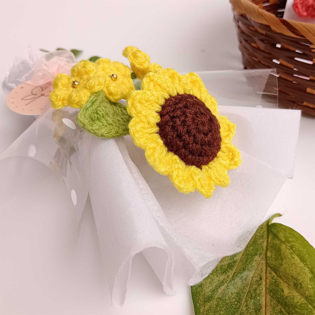 Handmade Crochet Sunflower Mini Flower Bouquet | Includes Photo & Greeting Card