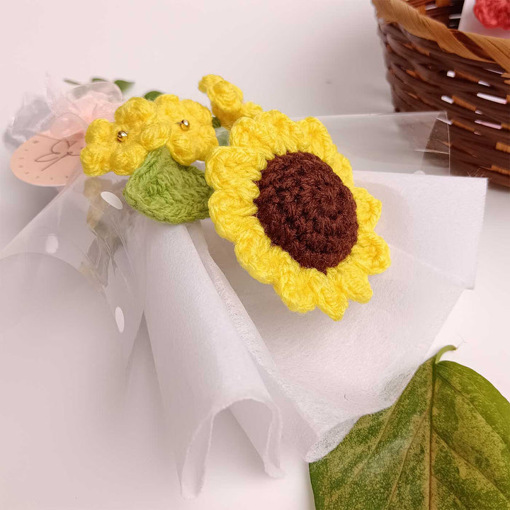 Handmade Crochet Sunflower Mini Flower Bouquet | Includes Photo & Greeting Card