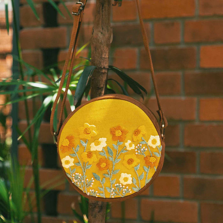 Personalized Embroidered Yellow Mellow Round Sling Bag