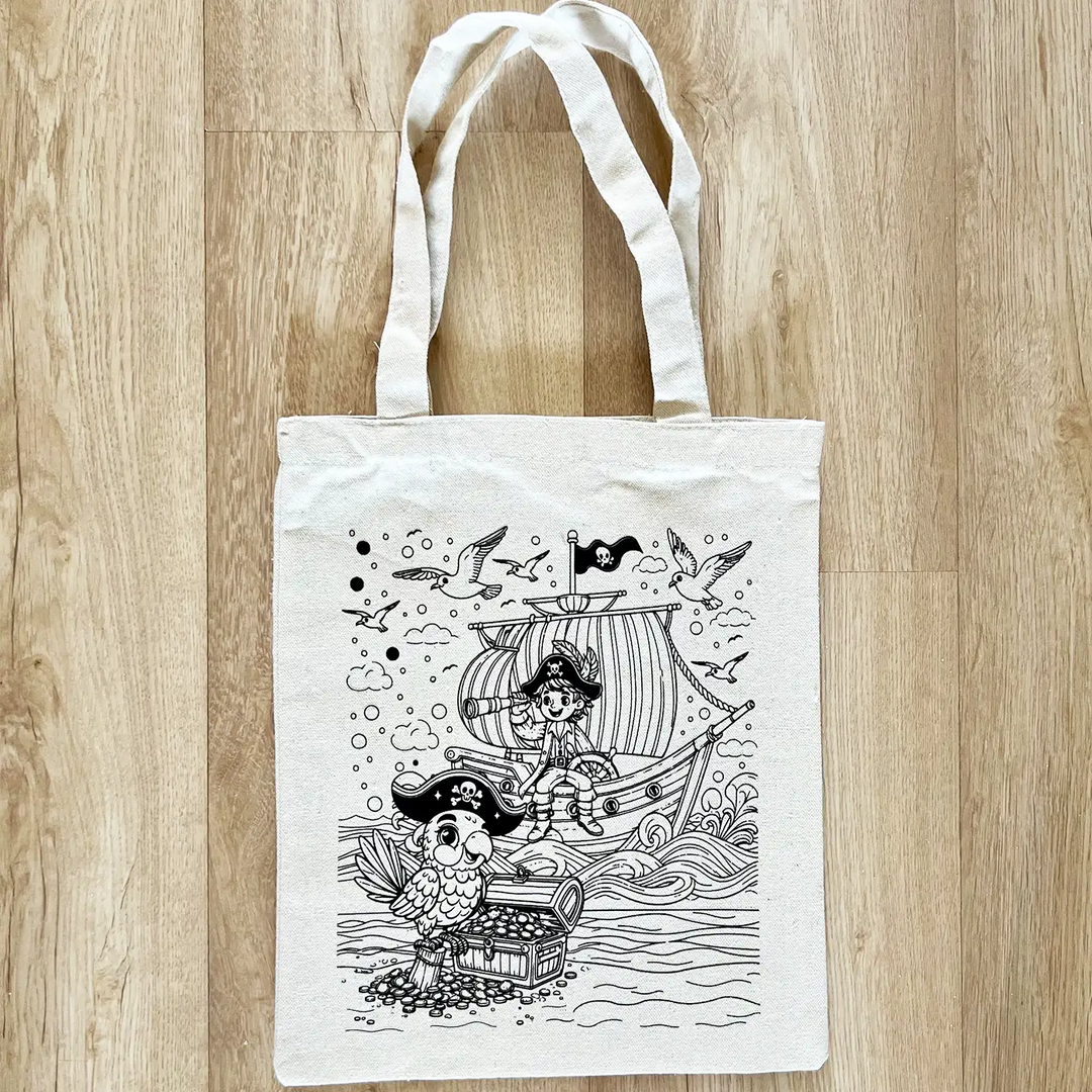 DIY Colour It Yourself Pirate & Parrot Cotton Kids Tote Bag