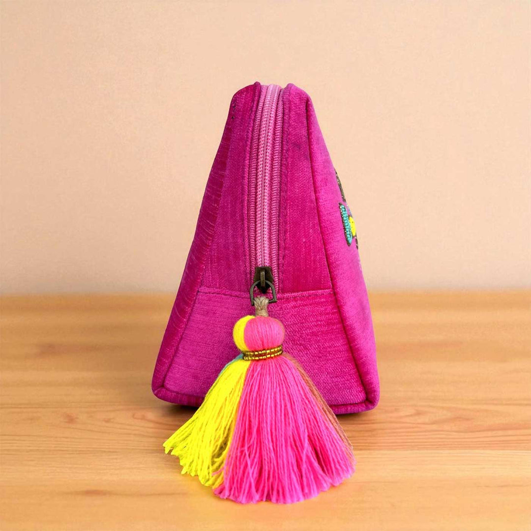 Handmade Embroidered Be Yourself Pink Color Pouch