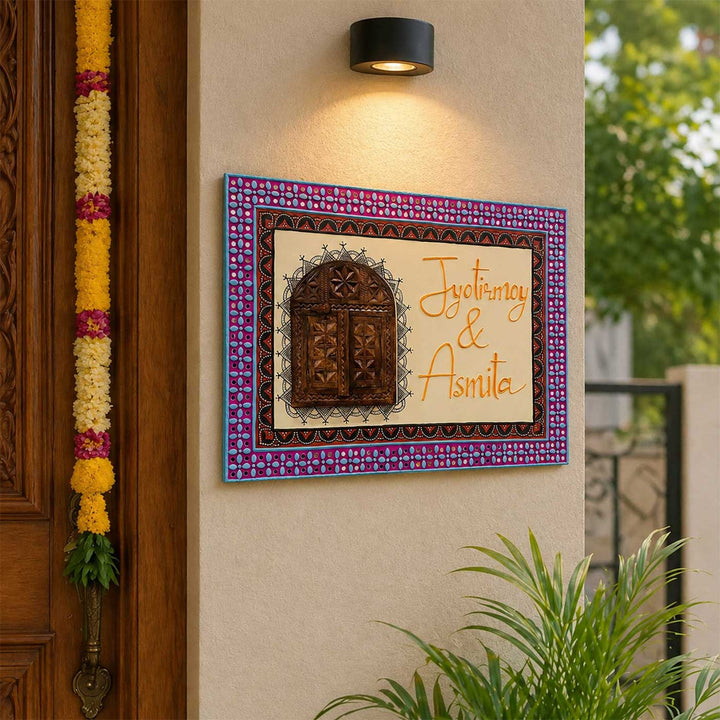 Personalized Handcrafted Lippan Art Window MDF Name Plate For Home