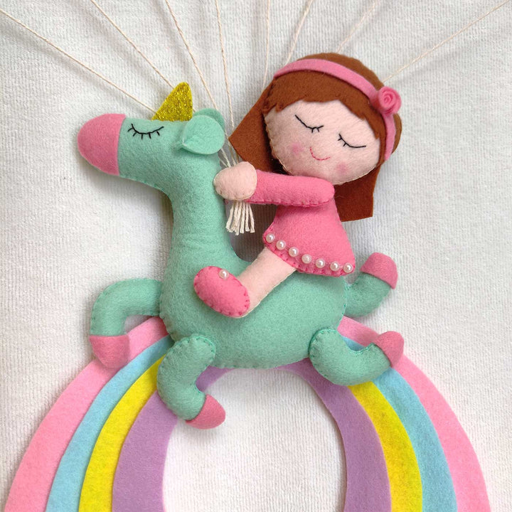 Personalized Handmade Unicorn With Balloons Theme Felt Kids Name Plate