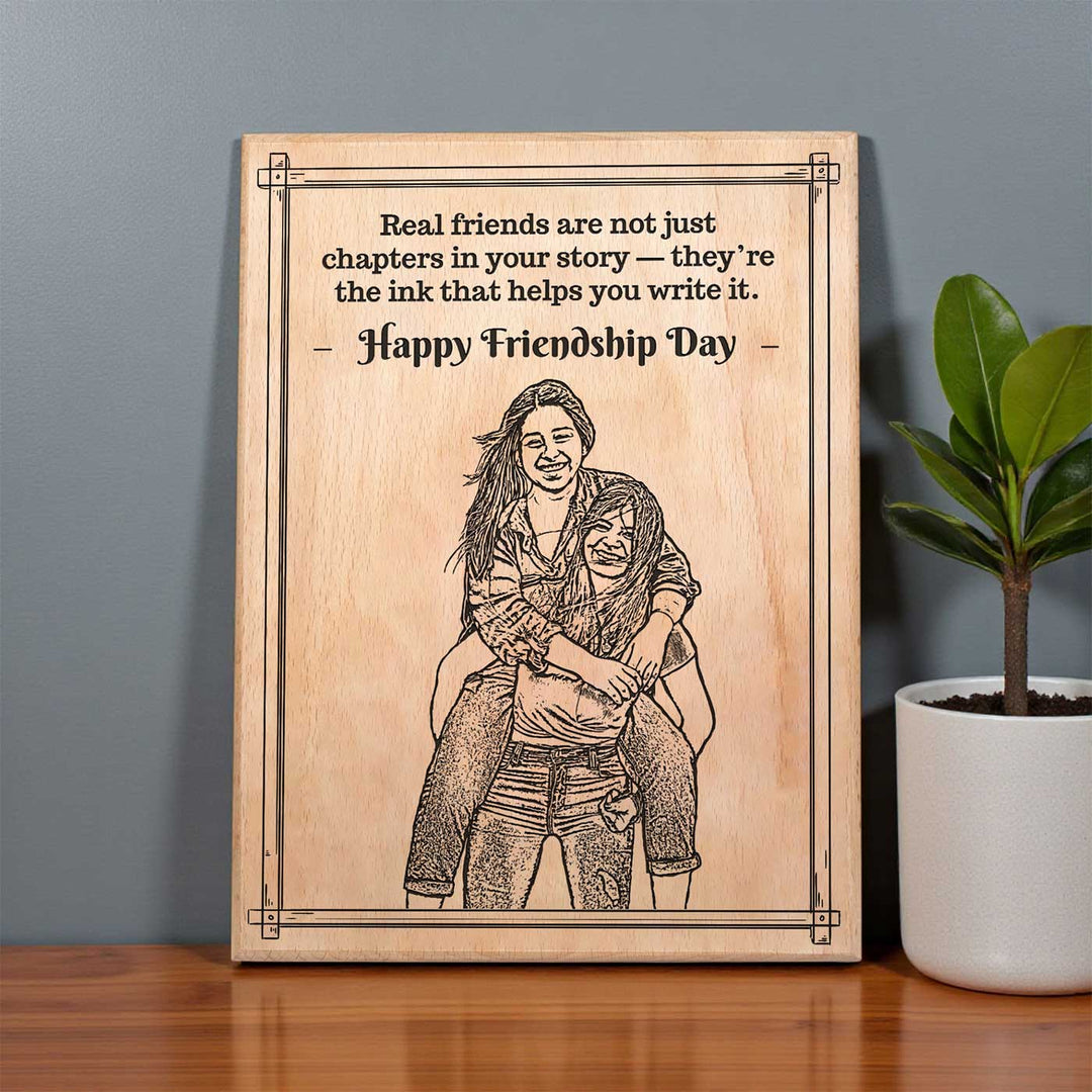Photo Personalized Handmade Engraved Friendship Day Theme Wooden Decorative Plaque