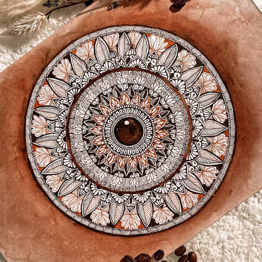 8 x 11.8 Inch | Handmade Paper Mandala Coffee Painting