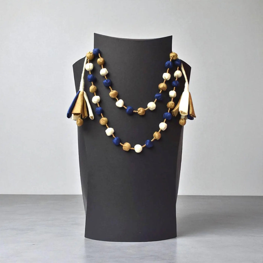 Handmade Textile Art Round Beaded Dupion Silk Fabric Necklace