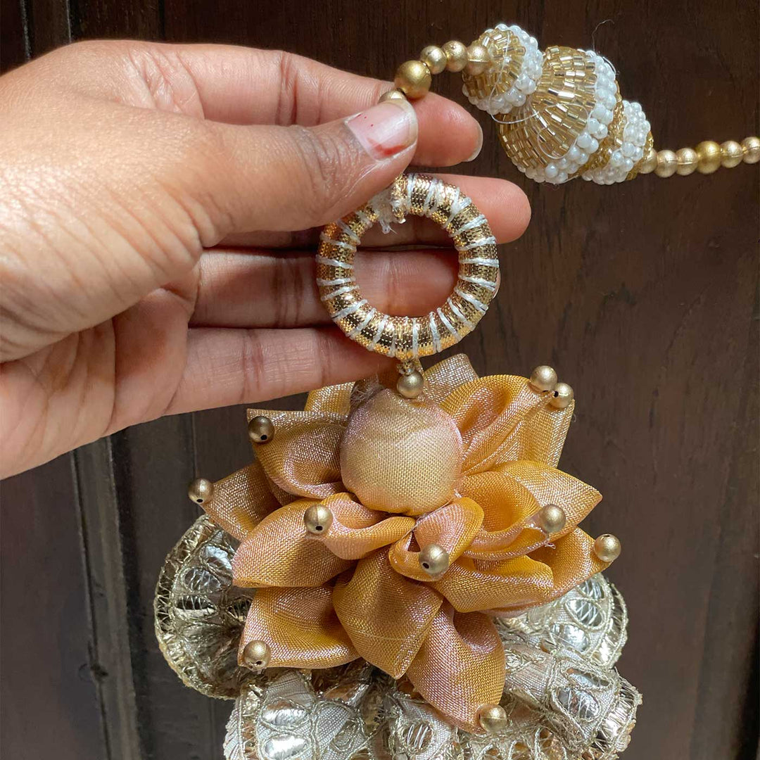 3 Pc | Handmade Padmini Lotus Gota Lace Banderwal Toran With Side Hangings