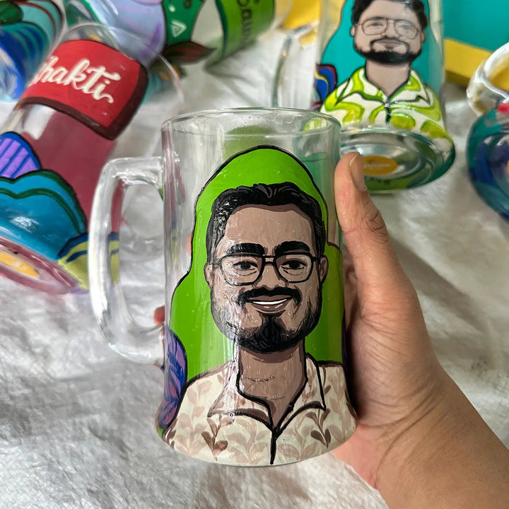 Photo Personalized Hand-Painted Pop Art Illustrated Caricature Rakhi Hamper | Includes 1 Beer Mug, 1 Rakhi