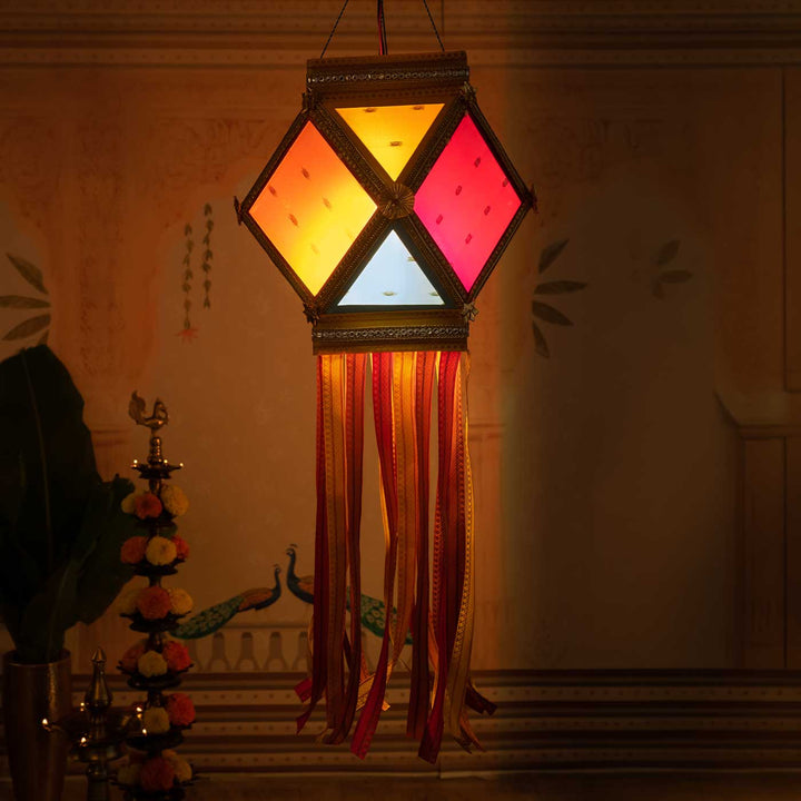 Handmade Decorative Pataka Premium Silk Akash Kandil/ Lantern With Zari Work