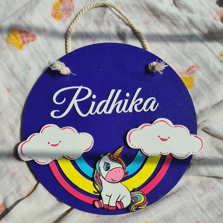 Personalized Rainbow and Unicorn Theme MDF Wood Kids Name Plate