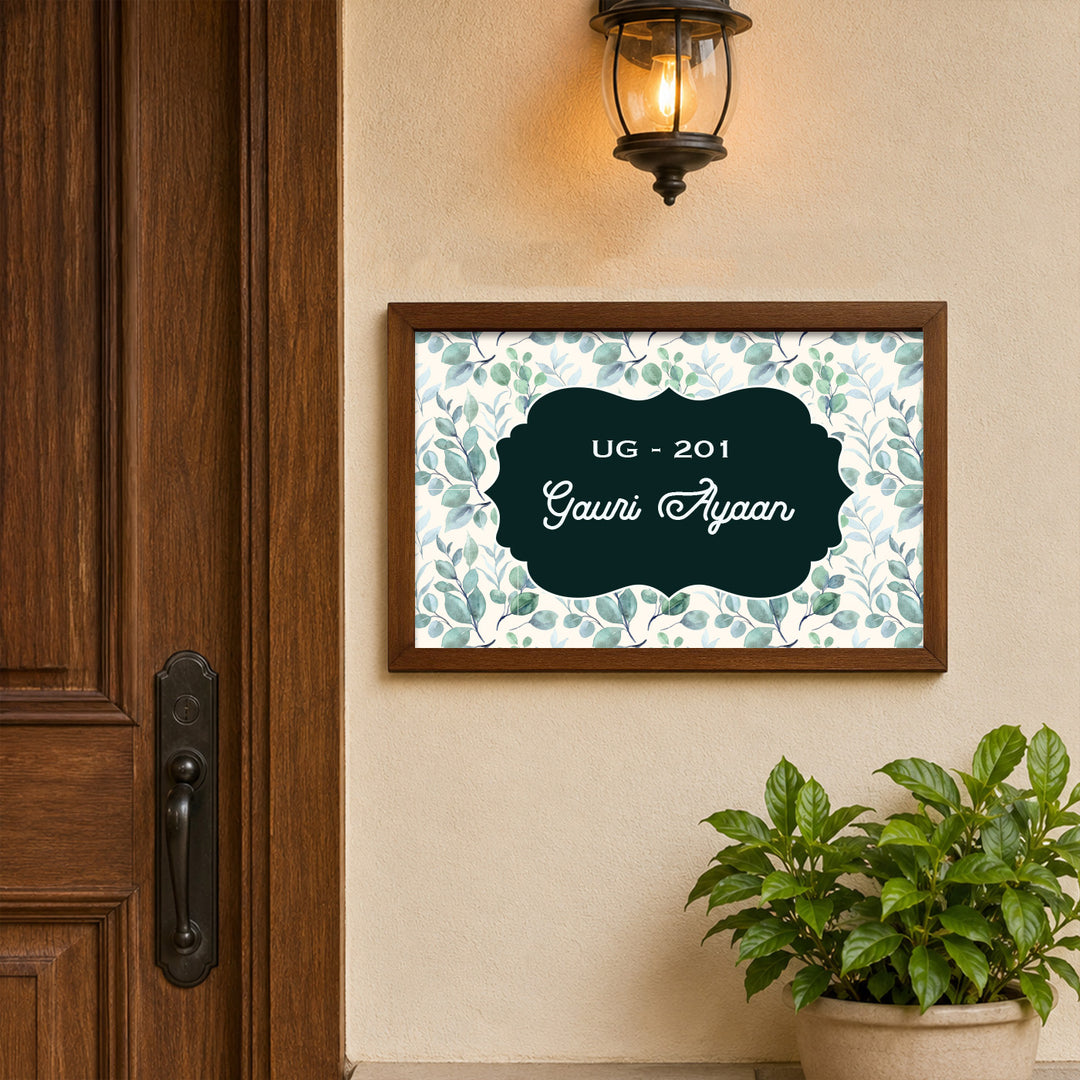 Personalized Botanic Printed Wooden & Acrylic Name Plate with 3D Letters