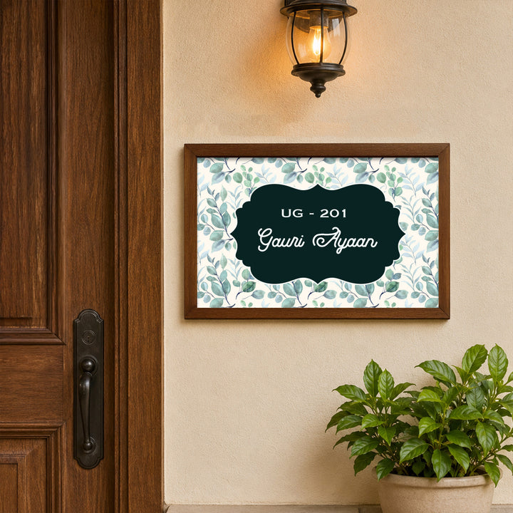 Personalized Botanic Printed Wooden & Acrylic Name Plate with 3D Letters