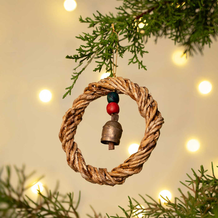Handmade Rustic Banana Bell Wreath Hanging Christmas Ornaments
