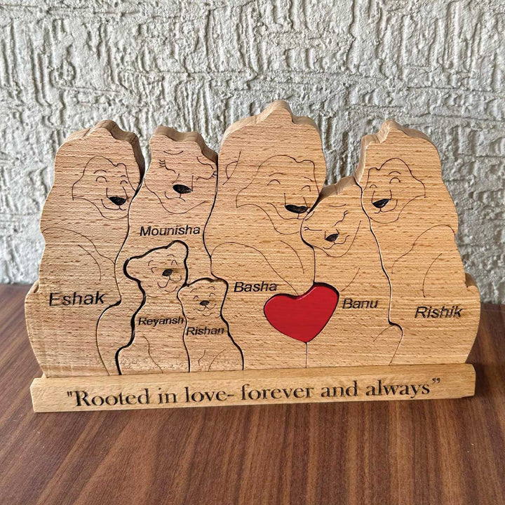 Personalized Lion Family Of 7 Wooden Figurine