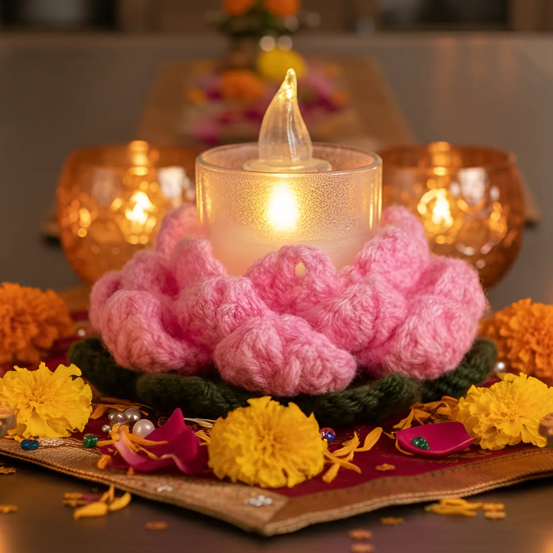 Handmade Crochet Lotus Tealight Holders | Set Of 2