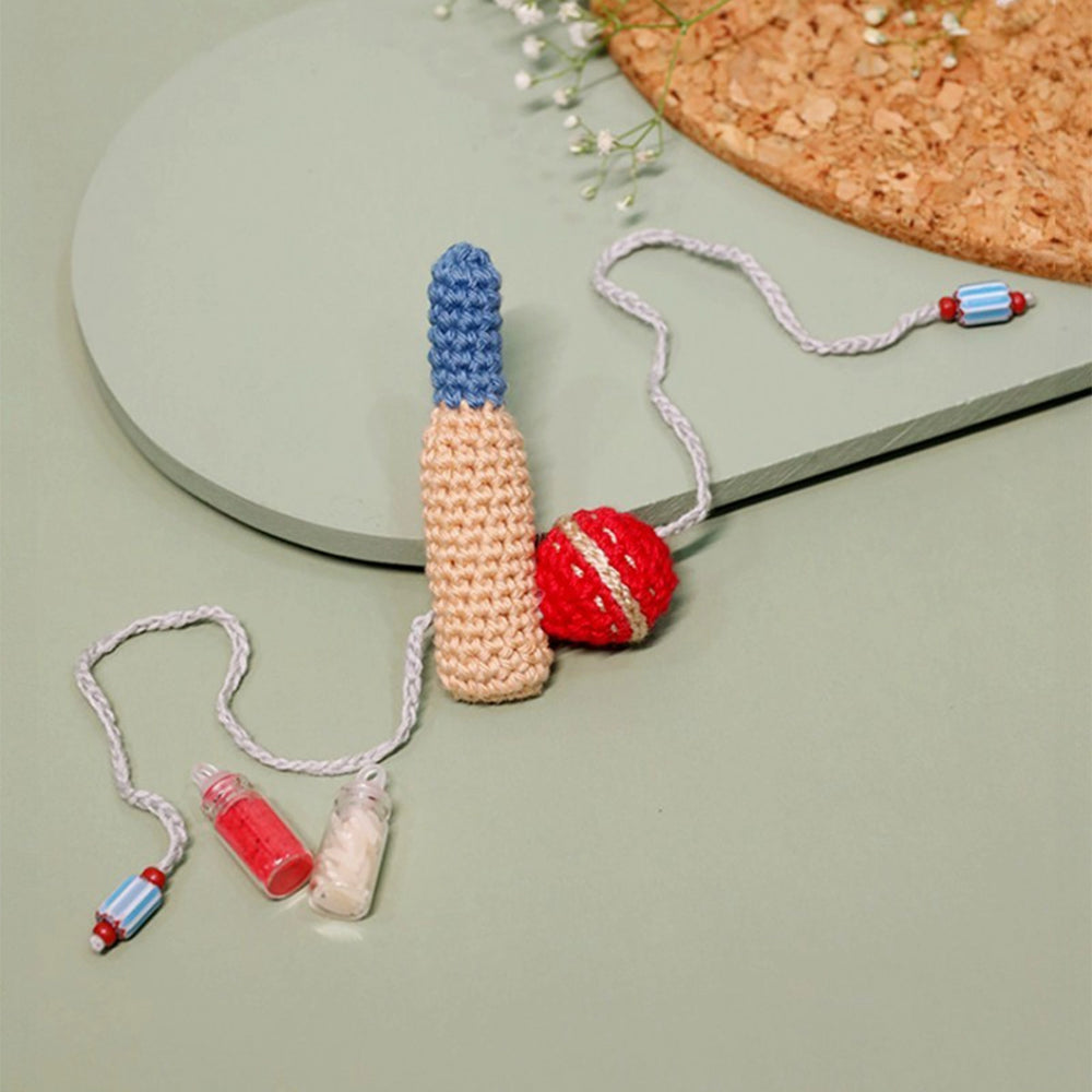 Handmade Crochet Crazy For Cricket Kids Rakhi With Roli Chawal - Front View with Accessories