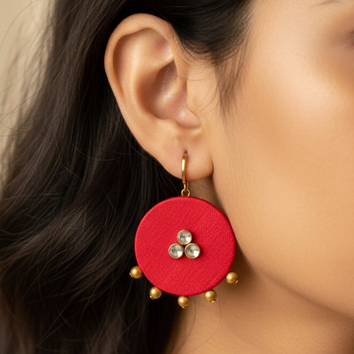 Handmade Beaded Round Gaji Silk Earrings