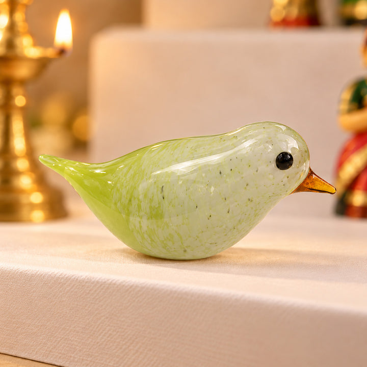 Blown Glass Lime Green Bird Figurine For Home Decor