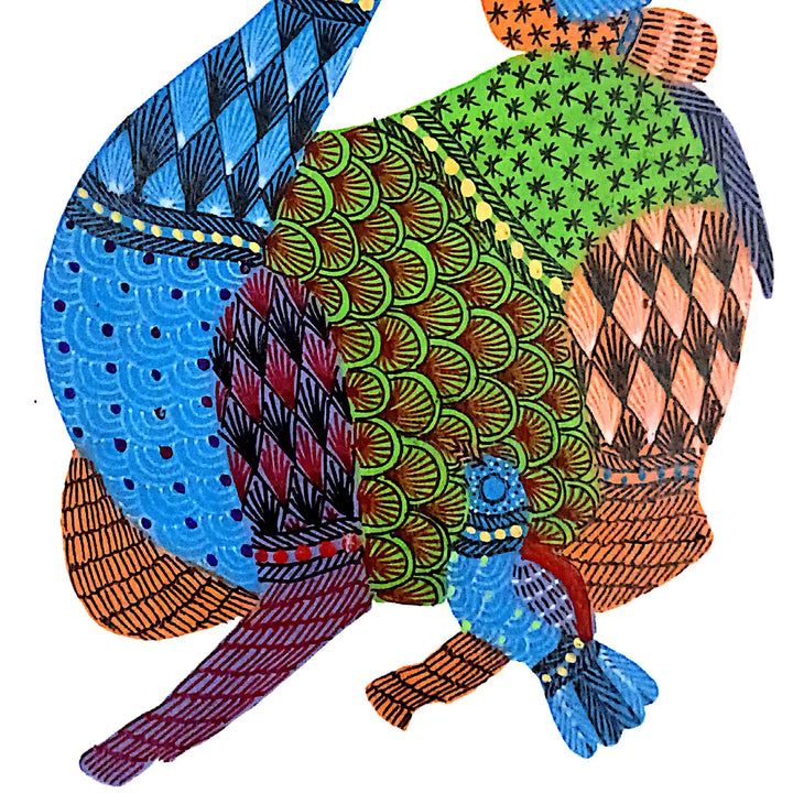 6 x 8 Inch | Harmony in the Wild | Original Hand painted Tribal Gond Art Painting | Acrylic Paints On Paper