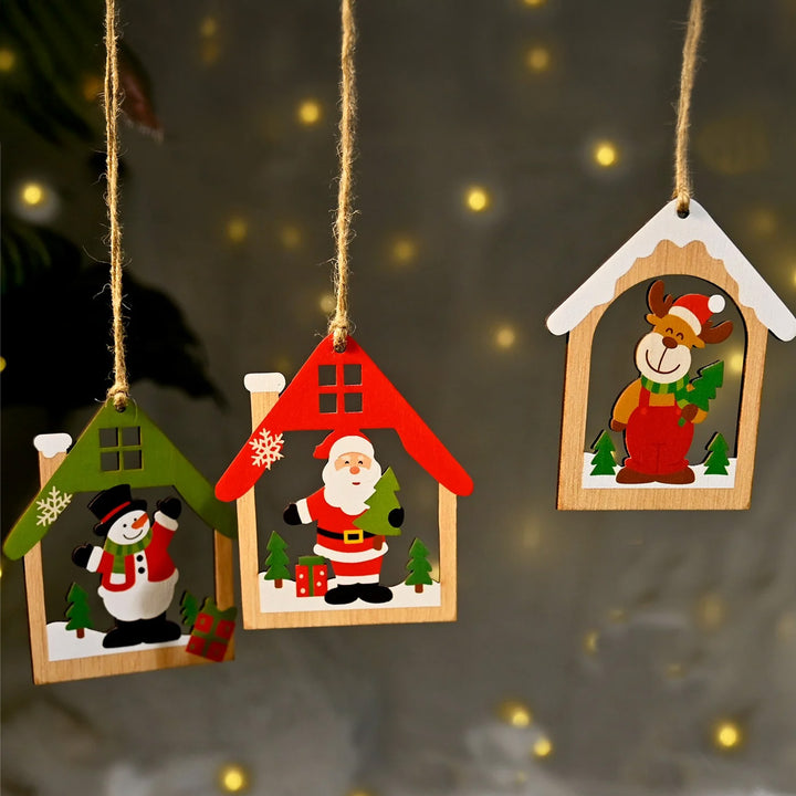 3 pc | Santa, Snowman & Reindeer Wooden Christmas Ornaments For Tree Decoration