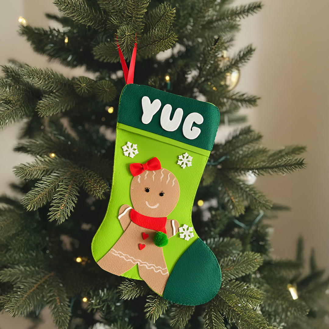 Personalized Gingerbread Theme Felt Stocking For Christmas Decoration