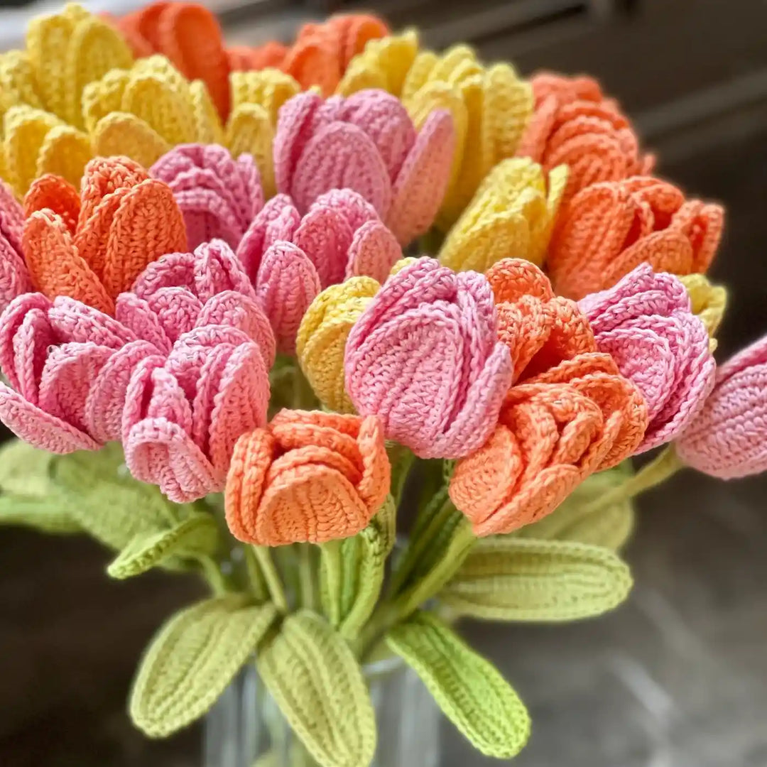 Handmade Crochet Tulip Stem Cotton Flower Stick | Pack Of 1