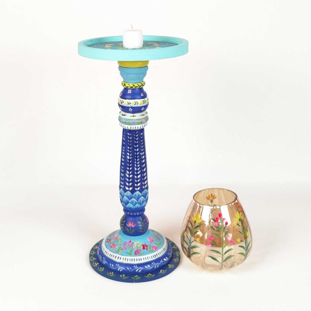 Hand-Painted Nayra Wooden Candle Holder