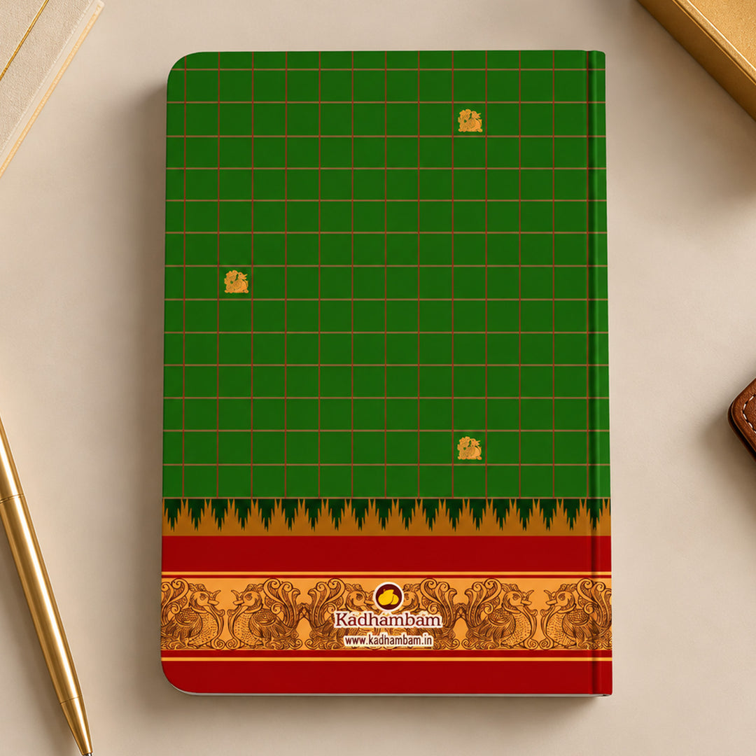 Green Checkered Pattern A5 Journal With Kanchipuram Weaves Heritage Cover For Festive Gifting