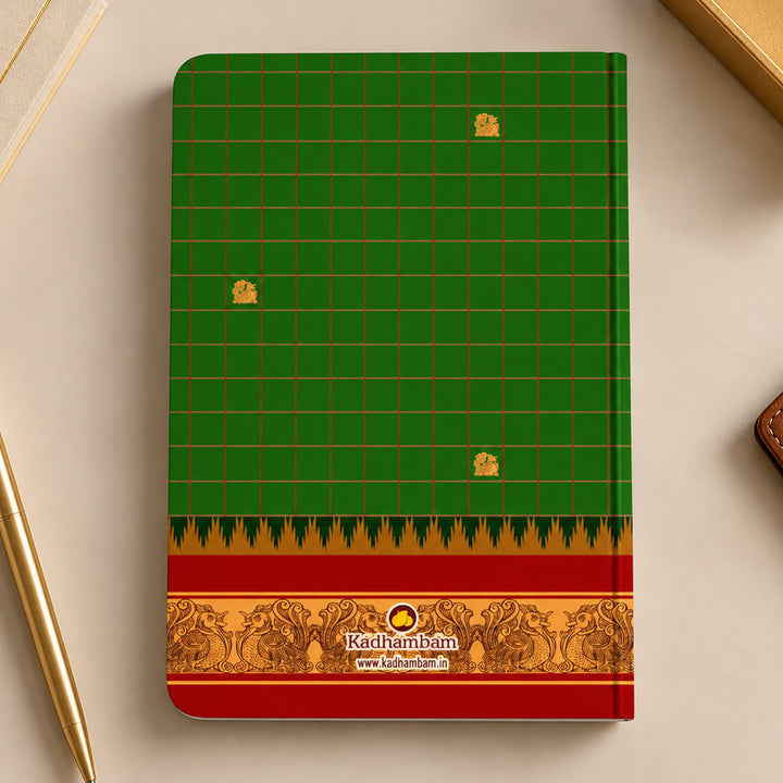 Green Checkered Pattern A5 Journal With Kanchipuram Weaves Heritage Cover For Festive Gifting