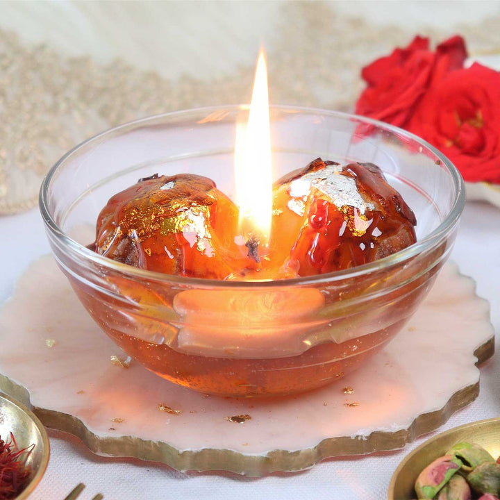 Gulab Jamun Handmade Wax Scented Mithai Candle In Glass Bowl For Festive Gifting